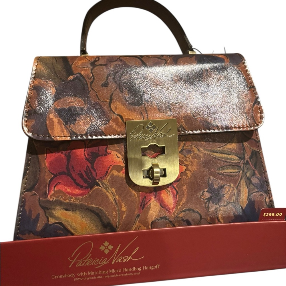 Patricia Nash Multicolor Floral Satchel cross body with micro hand bag charm gif - Picture 2 of 8